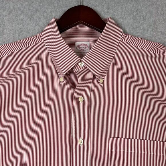 Brooks Brothers 346 Shirt Men's Size 17.5-4/5 Red White Striped L/S Button Down - Picture 2 of 8